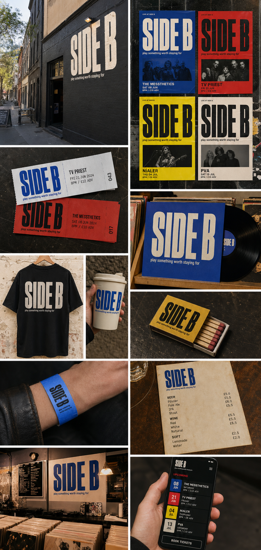 Side B venue posters and ticket identity